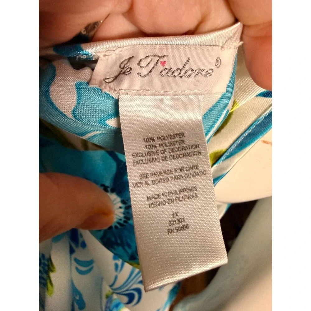 Je T'Adore Satin Night Gown Wmns Blue White Floral 2X Fairy Whimsy Vintage 90s